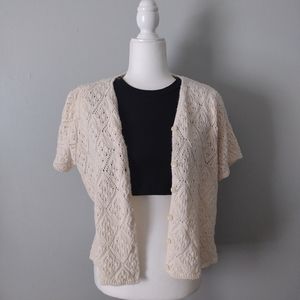 Vtg Cottagecore Earthy Crochet Short Sleeve Cardigan